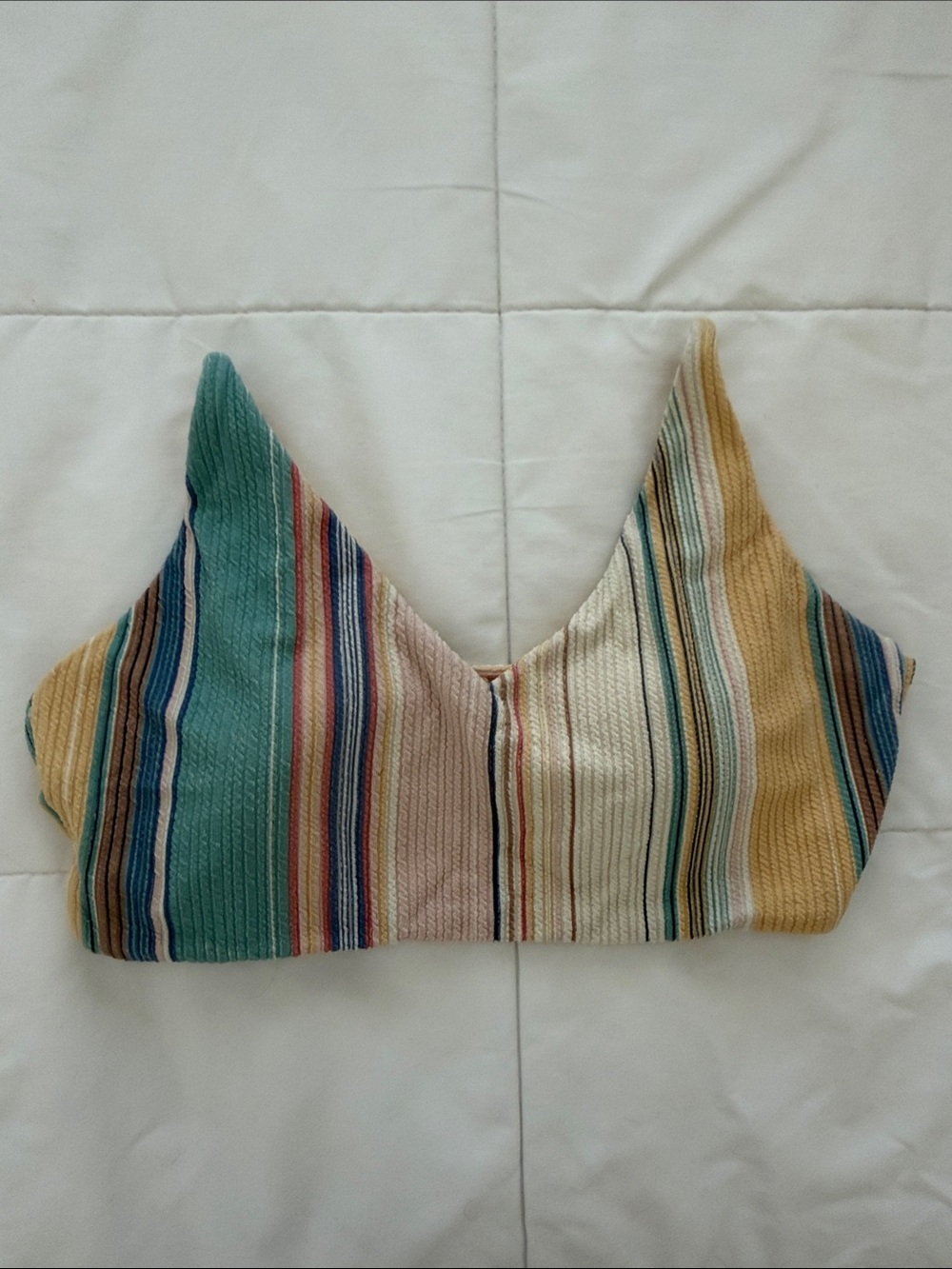 O'Neill Multicolor Striped Bikini Top in Teal, Mustard, Cream & Pink